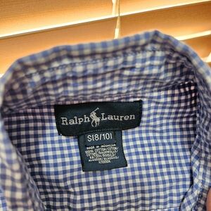 Ralph Lauren Boys Long Sleeve Button Down Shirt Size 8/10  Blue Gingham